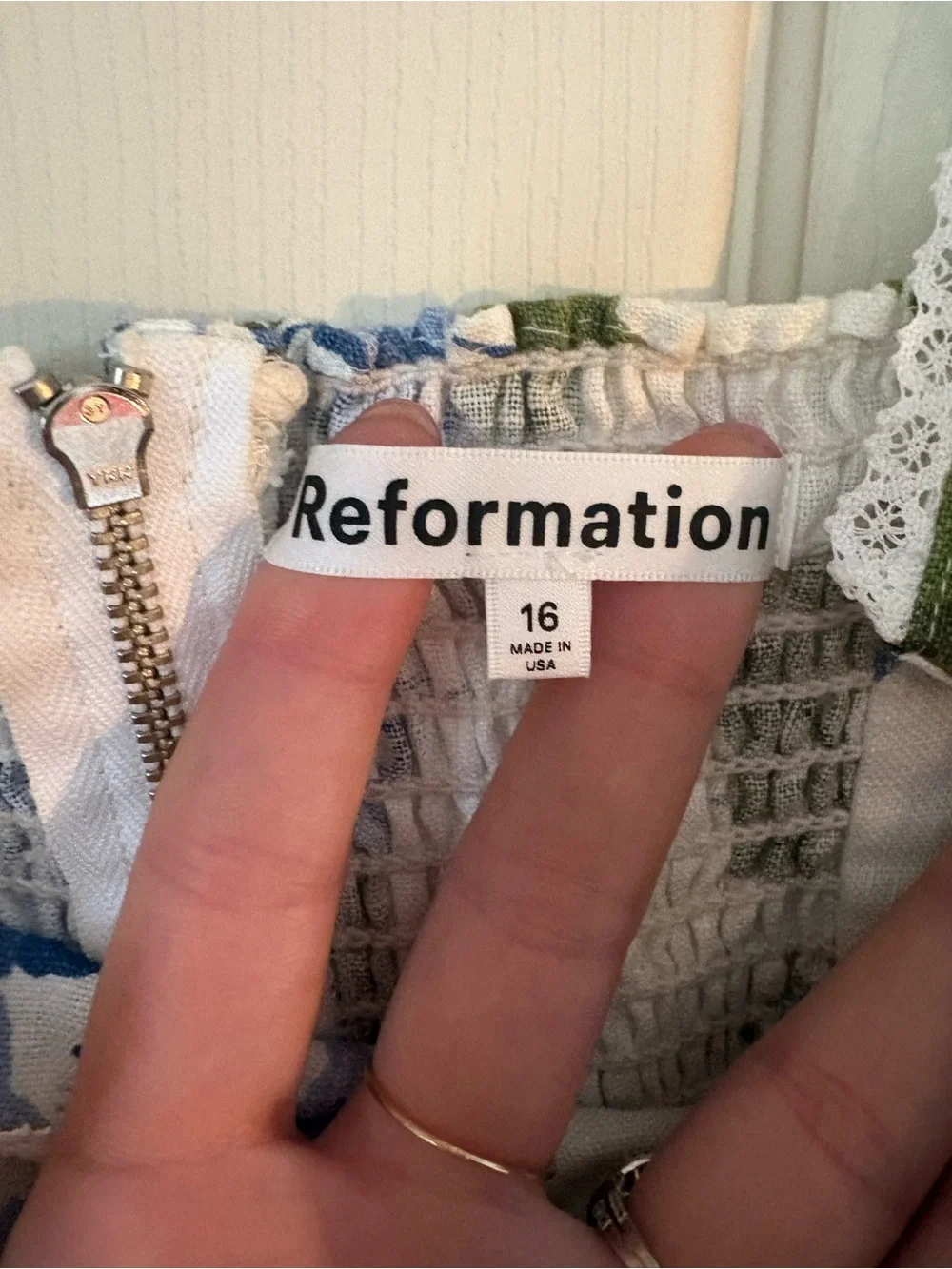 Reformation White Midi Dress with Blue Floral Print - Picture 4 of 10